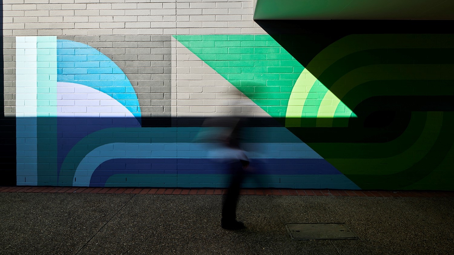 External view of geometric mural at mawson